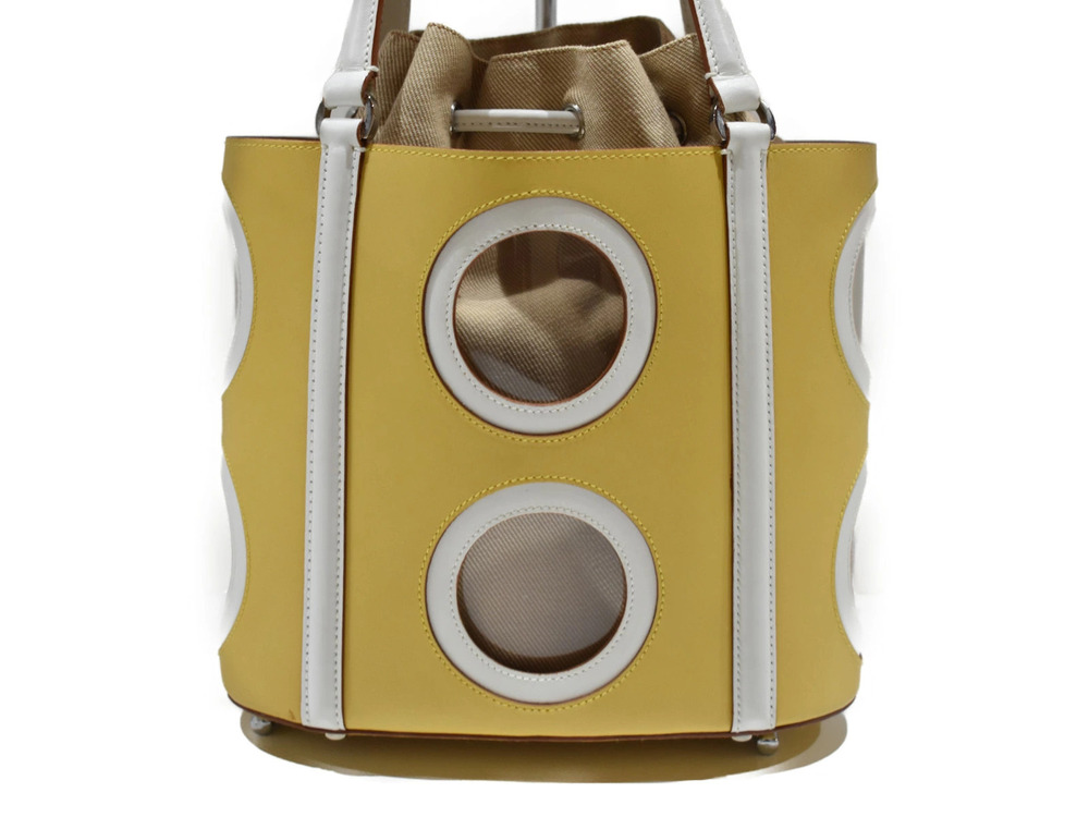 Salvatore Ferragamo Leather Canvas Tote Handbag Yellow Bag